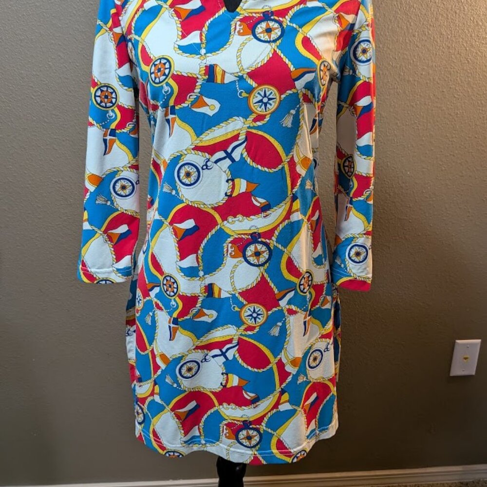BARBARA GERWIT Nautical Compass & Flag Print Tunic Dress - Size M - Picture 2 of 8
